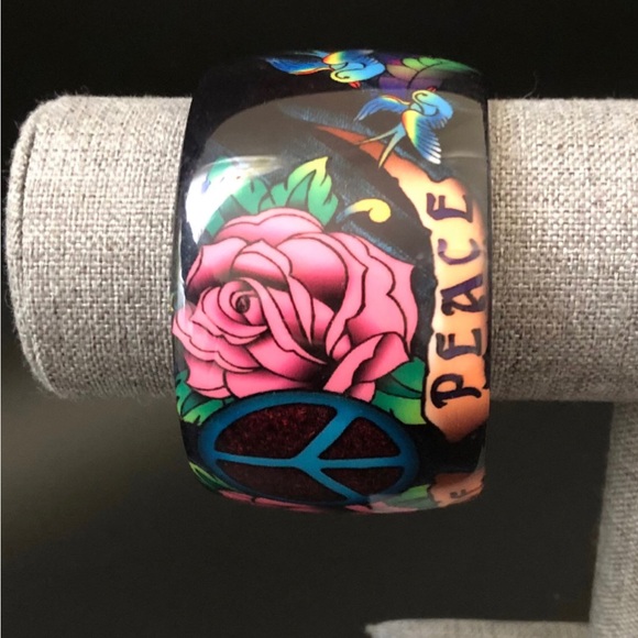 COPY - COPY - Ed Hardy Wide Hope Peace Tattoo Bangle Cuff Bracelet jewelry - Picture 3 of 4